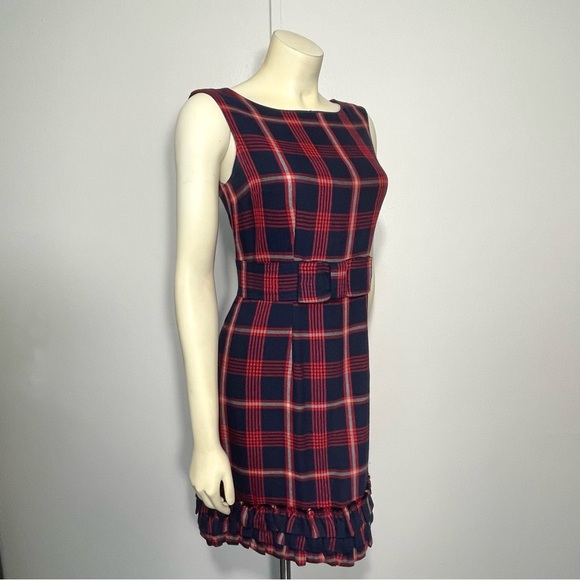 Fall/Winter - Fine Garments by Bell Navy/Red Plaid Bow Ruffles Dress Sz 2 - Picture 1 of 11